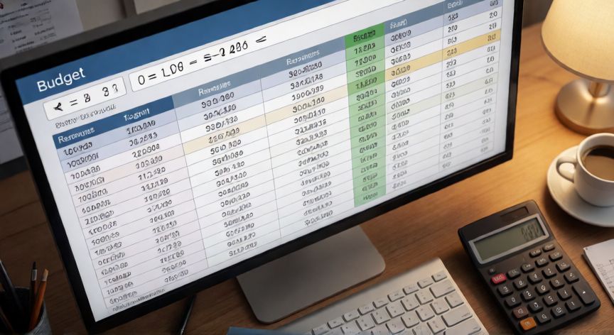 en excel como se resta, Hoja de cálculo financiera con columna de ingresos y gastos mostrando operación de resta en Excel