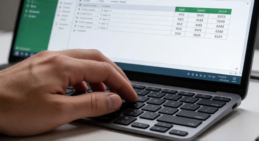 en excel control z, Manos presionando Ctrl+Z en el teclado con una hoja de cálculo de Excel visible en la pantalla