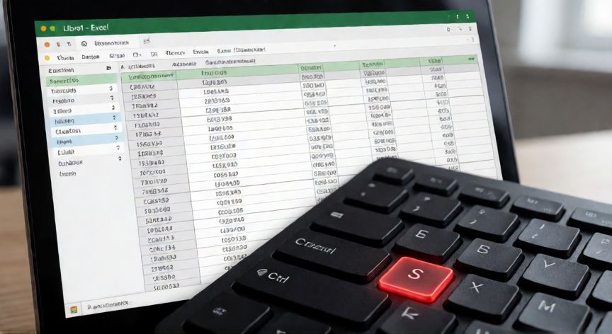 Teclado con las teclas Ctrl y S resaltadas mientras se usa Excel