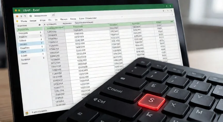 Teclado con las teclas Ctrl y S resaltadas mientras se usa Excel
