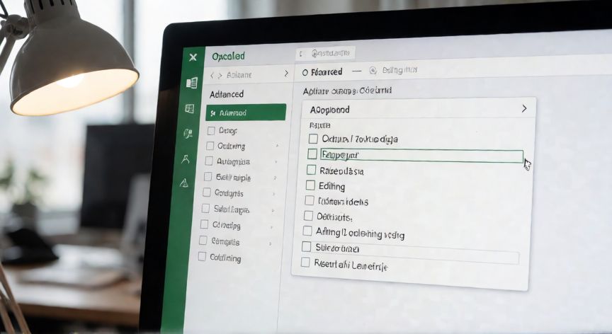en excel el cursor no se mueve, Ventana de Opciones de Excel en la sección Avanzadas mostrando las opciones de edición