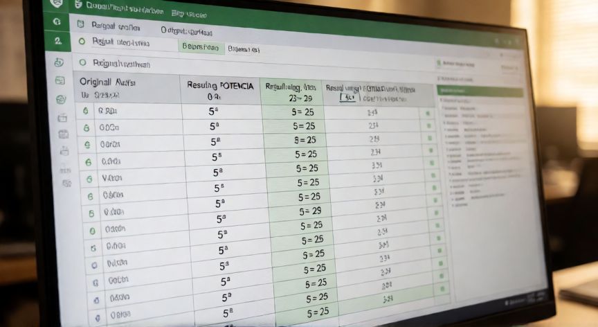 en excel elevar al cuadrado, Tabla comparativa en Excel de los tres métodos para elevar al cuadrado