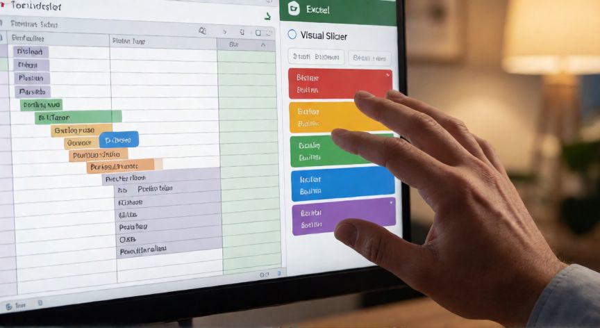 en excel en una tabla dinámica podemos filtrar por, Segmentador de datos (Slicer) conectado a una tabla dinámica de Excel en uso