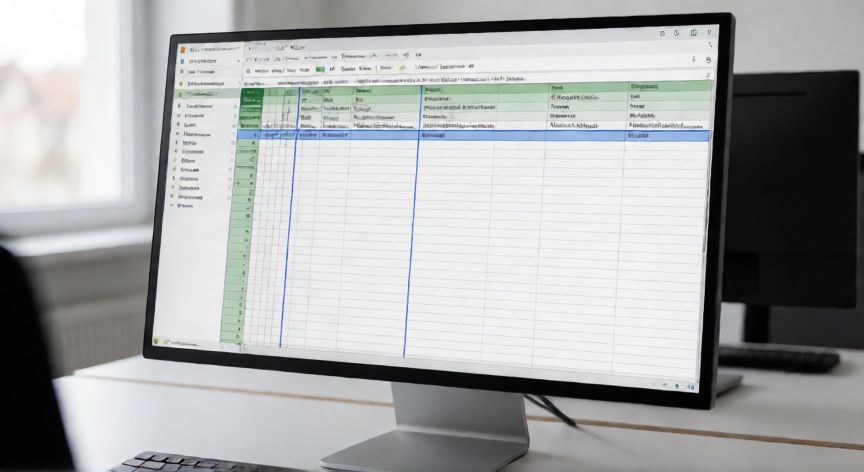 Pantalla de Excel con paneles inmovilizados mostrando la línea azul divisoria entre filas congeladas y zona de desplazamiento