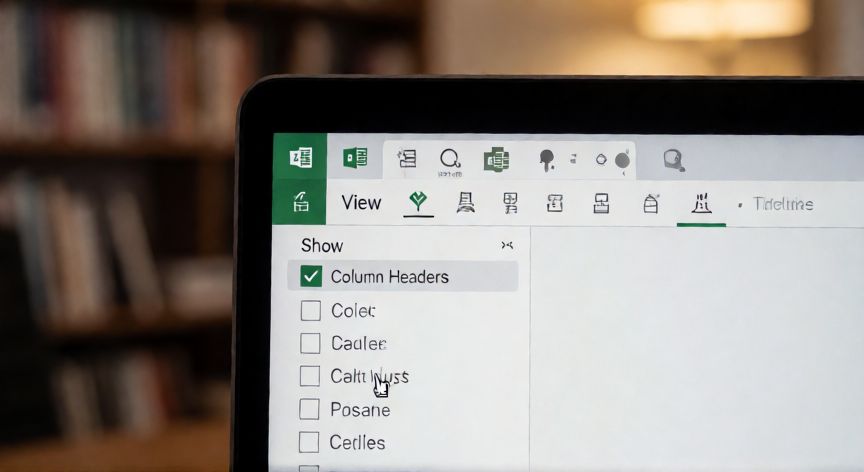 en excel me aparecen las columnas con numeros, Menú Vista de Excel con la opción Encabezados de columna marcada