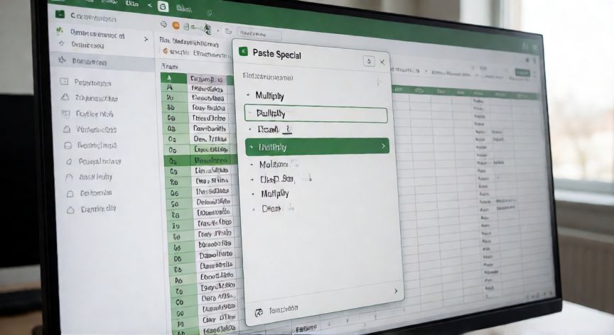 en excel multiplicar por una constante, Cuadro de diálogo Pegado especial con la opción Multiplicar seleccionada en Excel