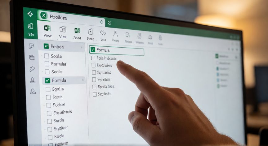 en excel no aparece la barra de formulas, Menú Vista de Excel con la opción Barra de fórmulas marcada