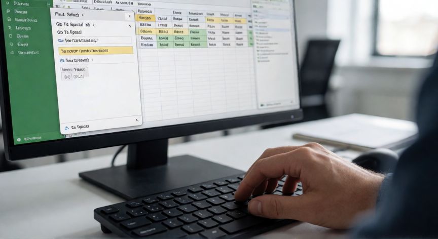 en excel no me suma las celdas, Manos usando la herramienta Ir y Seleccionar Especial en Excel para localizar celdas con formato incorrecto