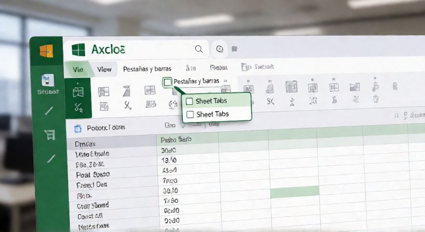 en excel no puedo ver las hojas, Ventana de Excel mostrando la pestaña Vista con la opción Pestañas y barras activada
