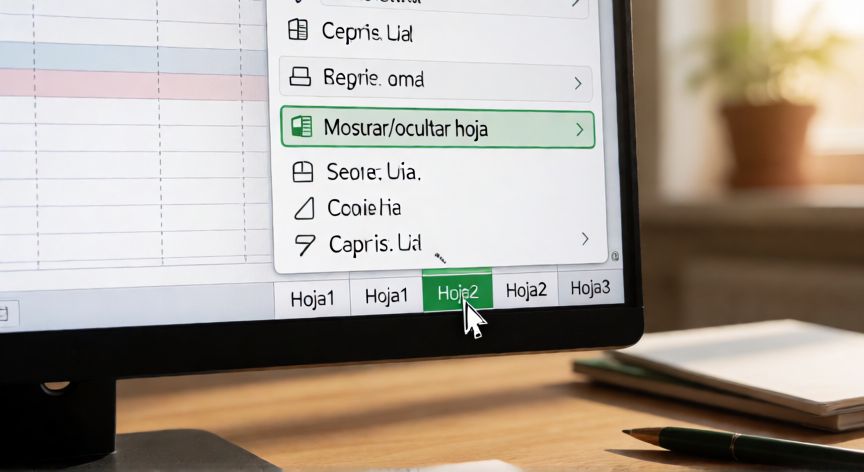 en excel no puedo ver las hojas, Menú contextual de Excel para mostrar u ocultar hojas desde la barra de pestañas inferior