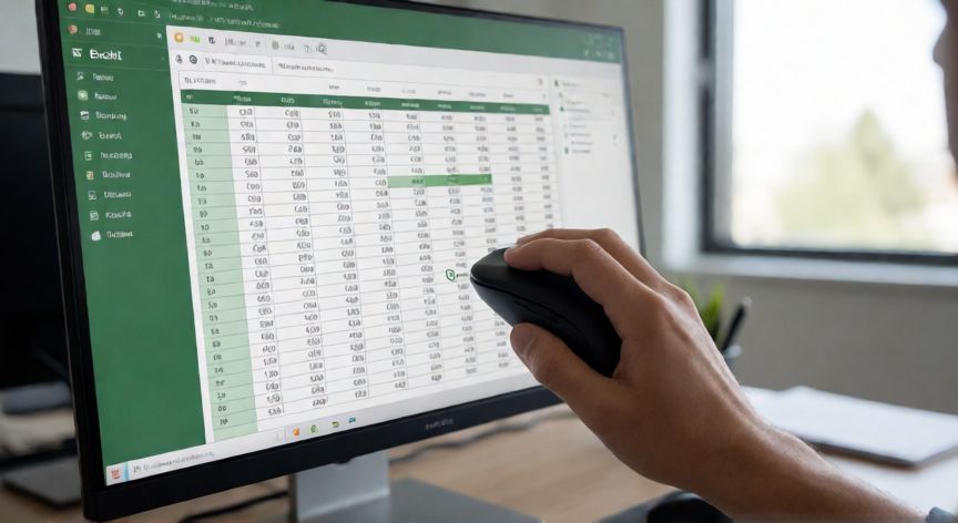 en excel no se mueven las celdas, Persona arrastrando una celda en una hoja de cálculo de Excel en un ordenador de escritorio