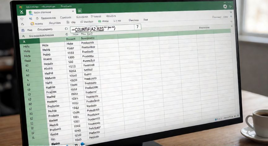en excel para contar las celdas de un rango o columna que sea texto lo hacemos con la función, Hoja de cálculo de Excel mostrando la fórmula CONTAR.CON para contar celdas de texto en una columna