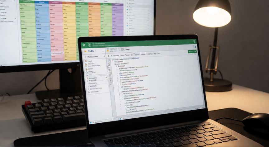 en excel poner color segun valor, Editor VBA de Excel abierto en una laptop mostrando una macro para colorear celdas según su valor