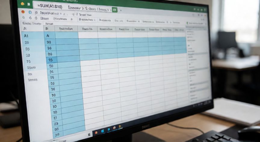 en excel que es un rango, Hoja de Excel mostrando un rango A1:B10 resaltado con una fórmula SUMA en la barra de fórmulas