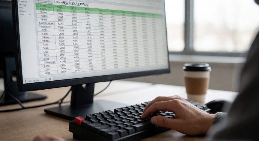 en excel redondear decimales, Persona escribiendo la función REDONDEAR en una hoja de cálculo de Excel
