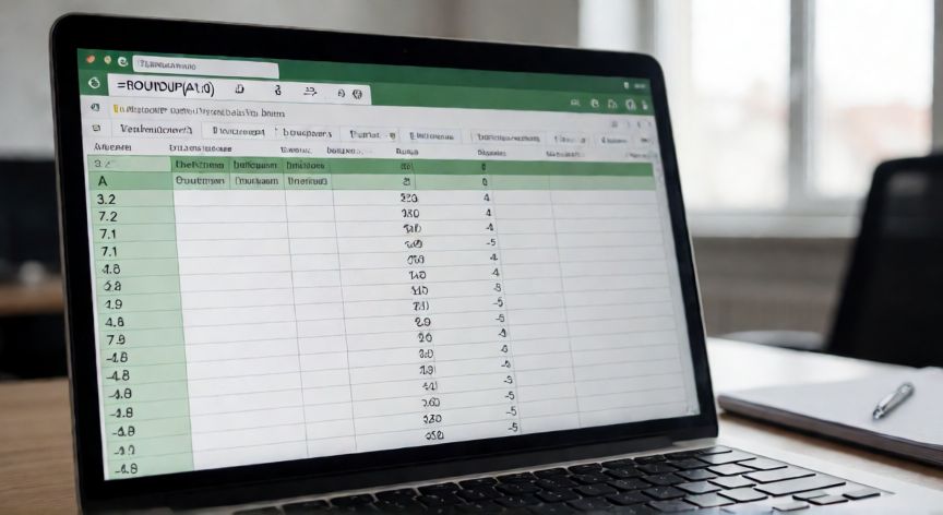 en excel redondear hacia arriba, Pantalla de Excel mostrando la función REDONDEAR.HACIA.ARIBA con ejemplos numéricos