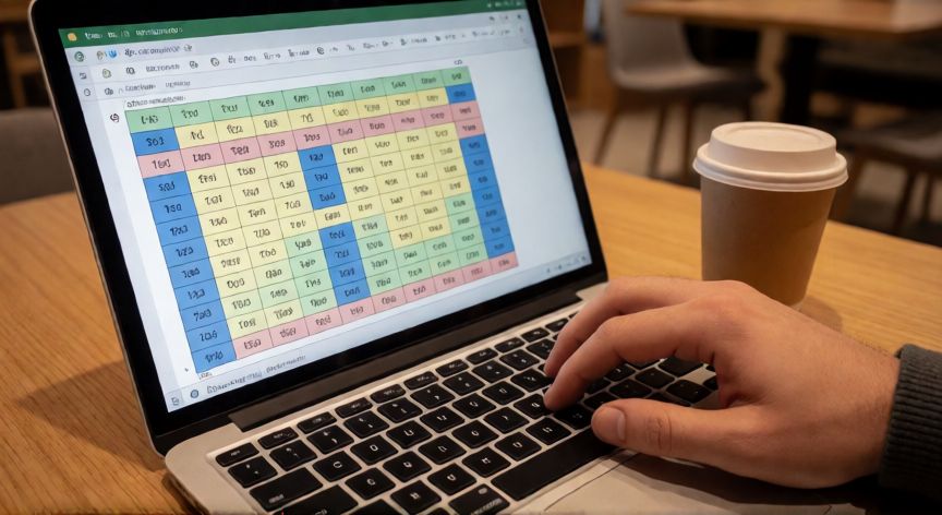 en excel referencia absoluta, Persona trabajando en una tabla de multiplicar con referencias mixtas en Excel