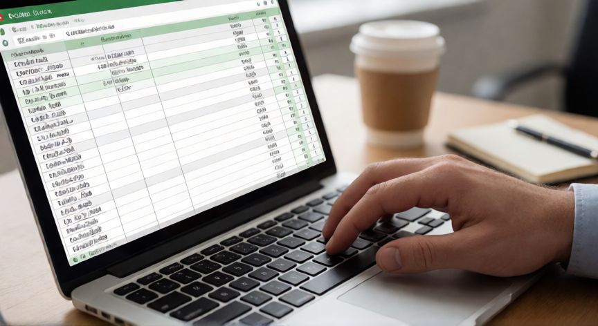 en excel restar fechas, Persona restando fechas en una hoja de cálculo de Excel en un portátil