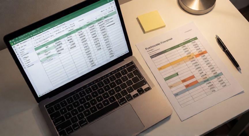 en excel restar fechas, Hoja de cálculo de Excel con tabla de fechas y diferencias calculadas junto a un calendario impreso