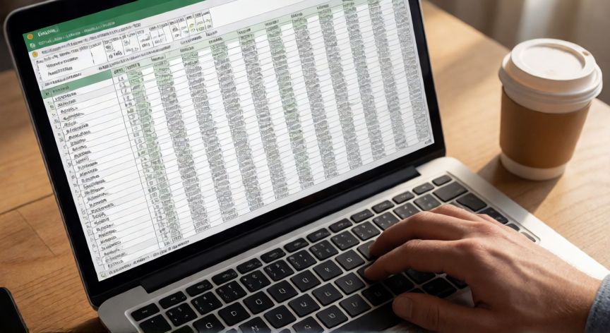 en excel se pueden inmovilizar filas y columnas, Persona trabajando en Excel con paneles congelados visibles