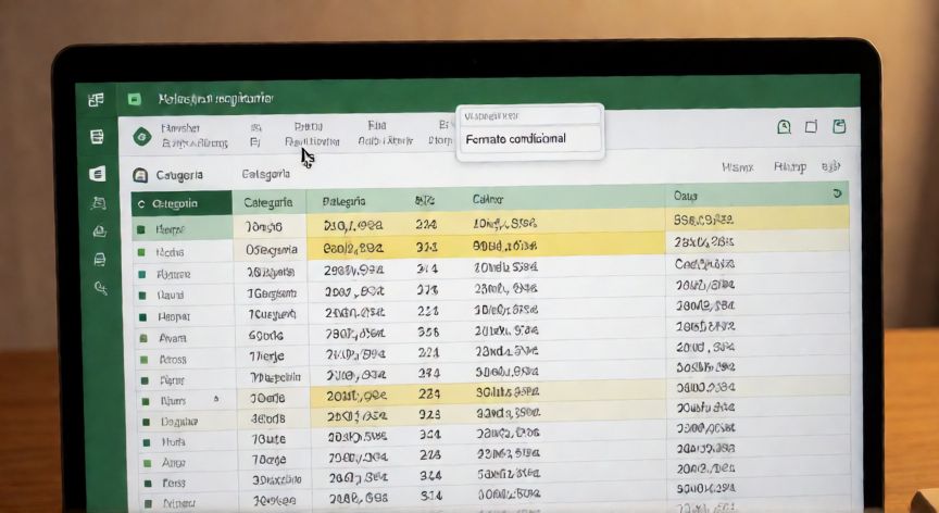 en excel sumar celdas de un color, Vista de Excel con columna auxiliar y formato condicional aplicado a celdas de colores