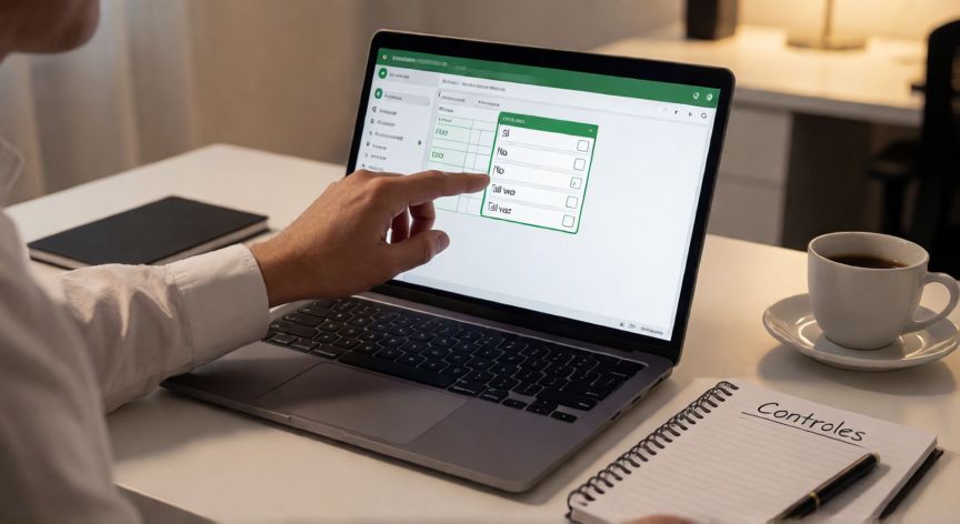 en excel validacion de datos, Mano seleccionando una opción de lista desplegable creada con validación de datos en Excel