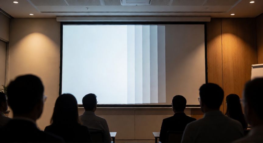 en powerpoint 2016 las transiciones entre diapositivas se clasifican en las categorías, Presentación profesional con transiciones sutiles proyectada en sala de conferencias