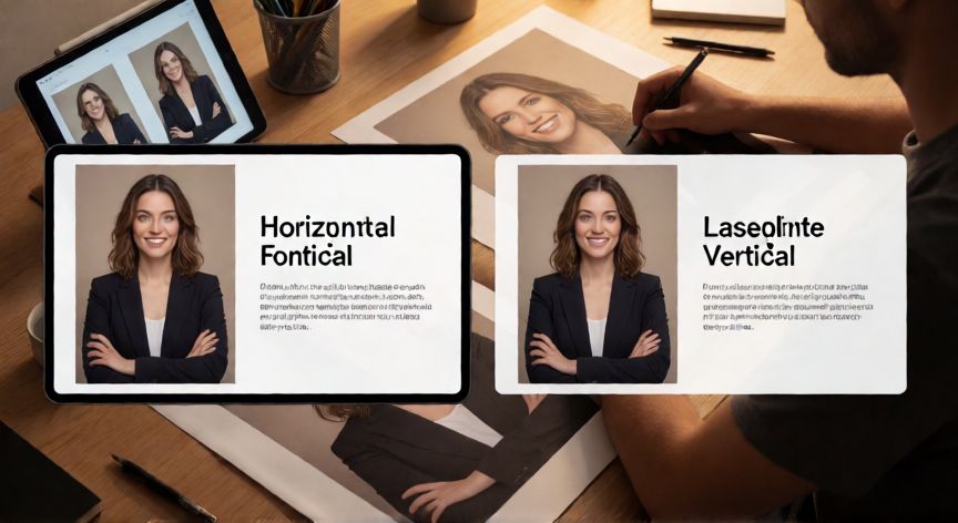 en powerpoint como poner la hoja vertical, Comparación entre diapositiva horizontal y vertical en formato retrato para presentación