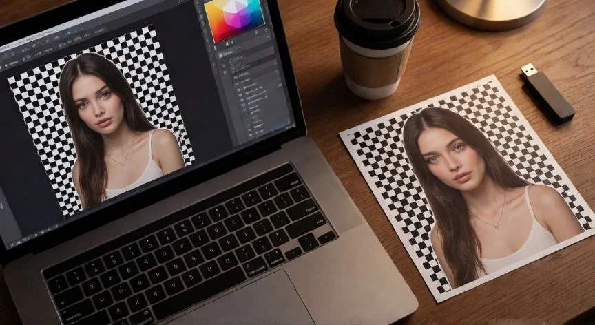 en powerpoint como quitar el fondo de una imagen, Espacio de trabajo de un diseñador con imagen de fondo transparente lista para insertar en una presentación