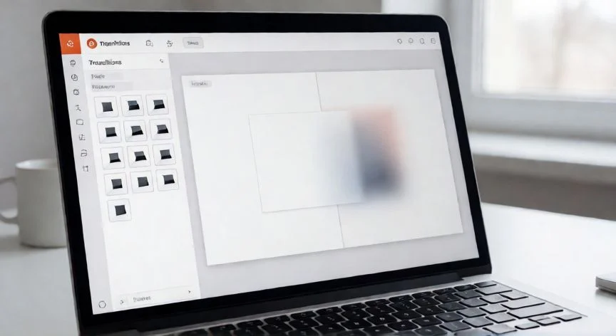 en powerpoint qué son las transiciones, Pantalla de PowerPoint mostrando la pestaña Transiciones con los efectos disponibles