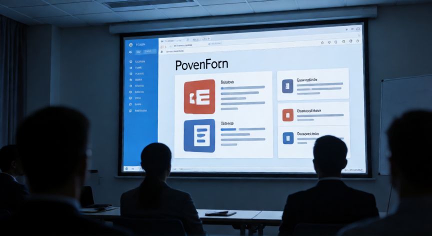 en powerpoint 2026 se puede poner videos, Sala de reuniones con proyección de un vídeo de PowerPoint a pantalla completa ante un público