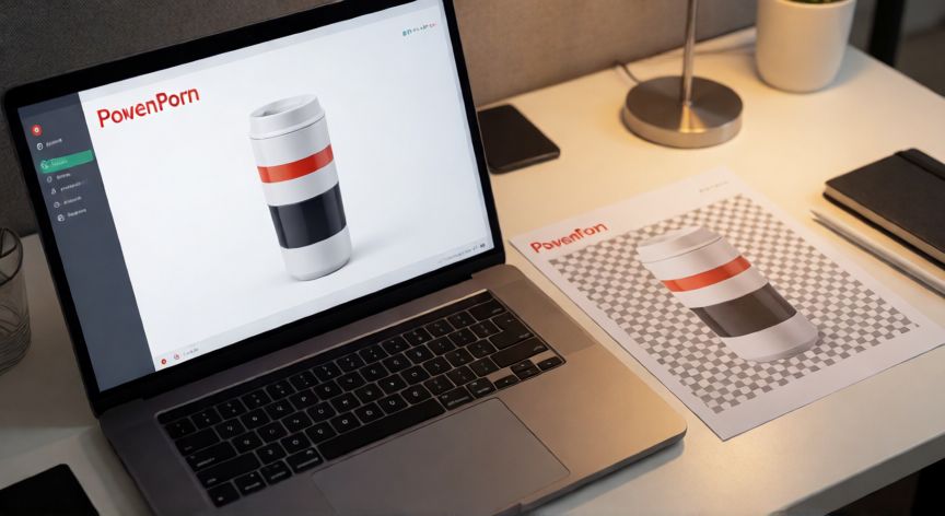 en powerpoint se puede quitar el fondo de una imagen, Espacio de trabajo con laptop mostrando PowerPoint y una imagen recortada con fondo transparente