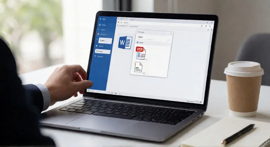 Pantalla de Word mostrando la opción Archivo > Abrir para seleccionar un archivo PDF