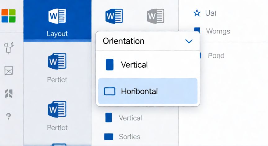en word como cambiar de vertical a horizontal, Menú de orientación de página en Word con la opción Horizontal seleccionada