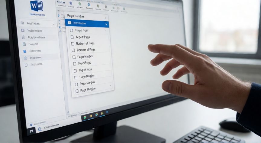 en word como numerar las paginas, Pantalla de Word mostrando el menú de Insertar con la opción Número de página desplegada