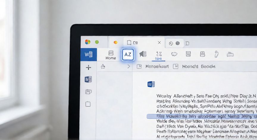 en word como ordenar alfabeticamente, Ventana de Microsoft Word mostrando el icono de ordenar alfabéticamente en la pestaña Inicio con texto seleccionado