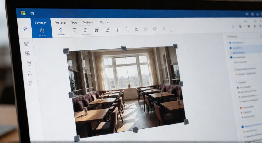en word como recortar una imagen, Imagen en Word en modo recorte con manejadores oscuros y pestaña Formato activa