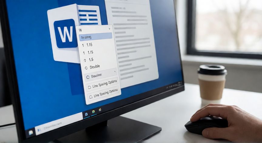 en word como reducir el espacio entre lineas, Pantalla de Word mostrando el menú desplegable de interlineado con las opciones de espacio entre líneas