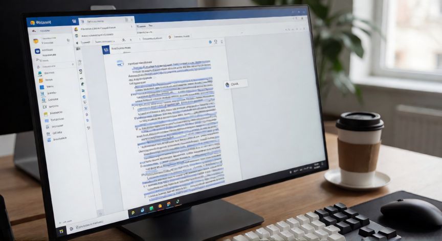 en word como seleccionar todo el texto, Documento de Microsoft Word con todo el texto seleccionado en azul usando el atajo Ctrl + A