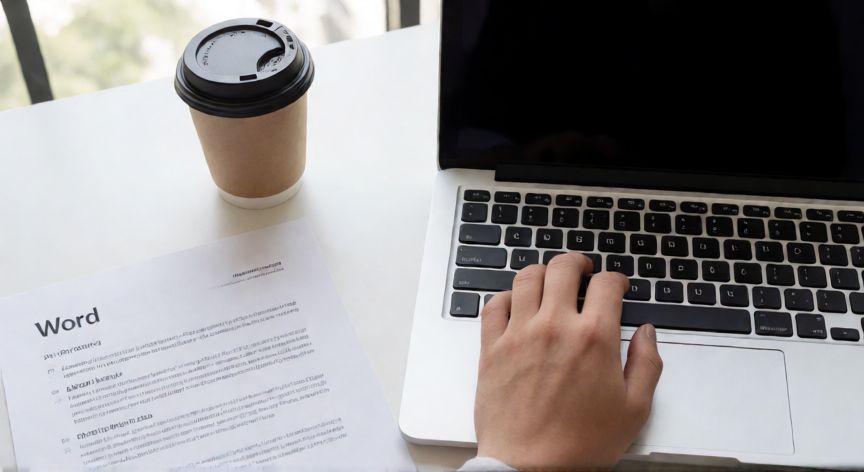 en word ctrl z, Manos tecleando en un teclado con la mano derecha sobre la tecla Z, escritorio de oficina con documento impreso