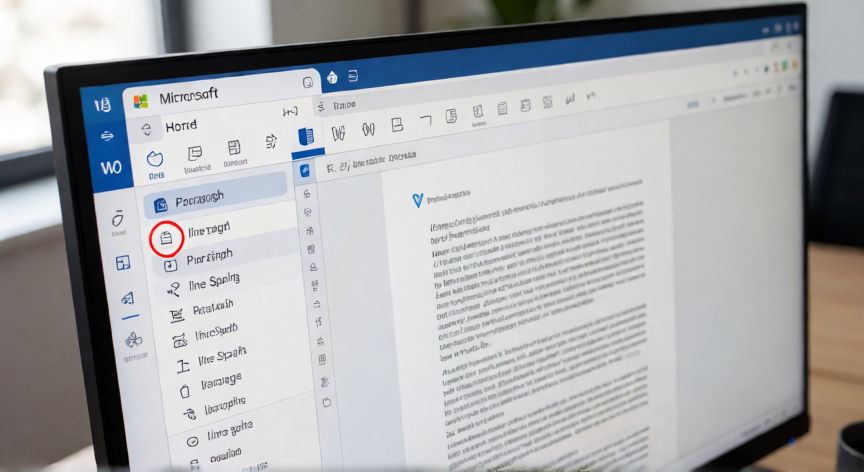 en word donde esta el interlineado, Interfaz de Microsoft Word con la pestaña Inicio activa y el grupo Párrafo visible mostrando el icono de interlineado