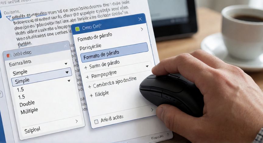 en word donde esta el interlineado, Menú contextual de Word abierto sobre texto seleccionado mostrando la opción Formato de párrafo con el desplegable de interlineado