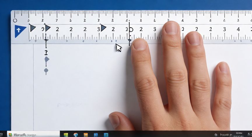 en word donde esta la sangria, Regla superior de Word con las marcas de sangría visibles y un cursor arrastrando el triángulo de primera línea
