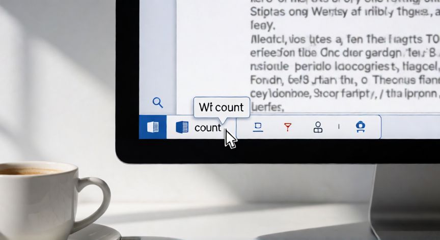 en word donde se cuentan las palabras, Cursor del ratón sobre el contador de palabras en la barra de estado inferior de Word