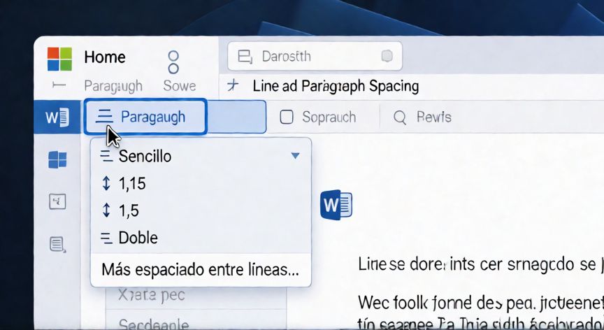 en word donde se ve el interlineado, Captura de la pestaña Inicio en Word con el botón de Espaciado entre líneas resaltado en el grupo Párrafo