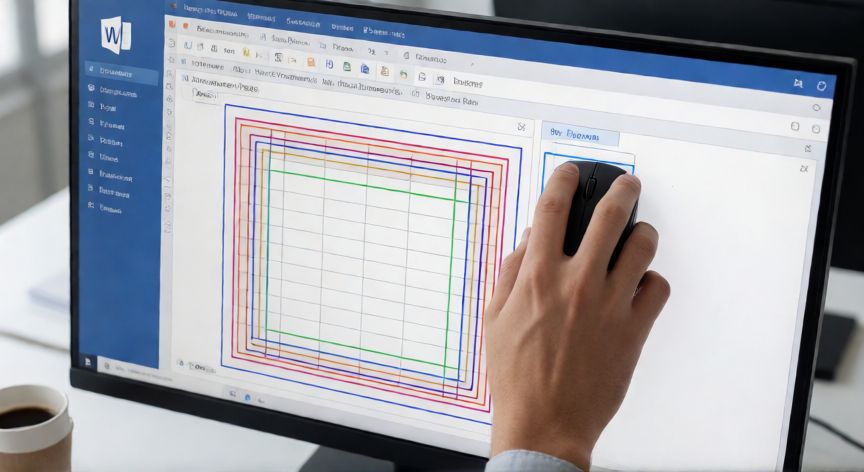 en word es posible insertar una tabla al interior de otra, Manos editando una tabla anidada en Word con bordes diferenciados entre ambas tablas