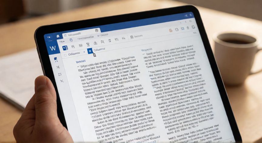 en word hacer dos columnas, Documento de Word con texto dividido en dos columnas visible en pantalla