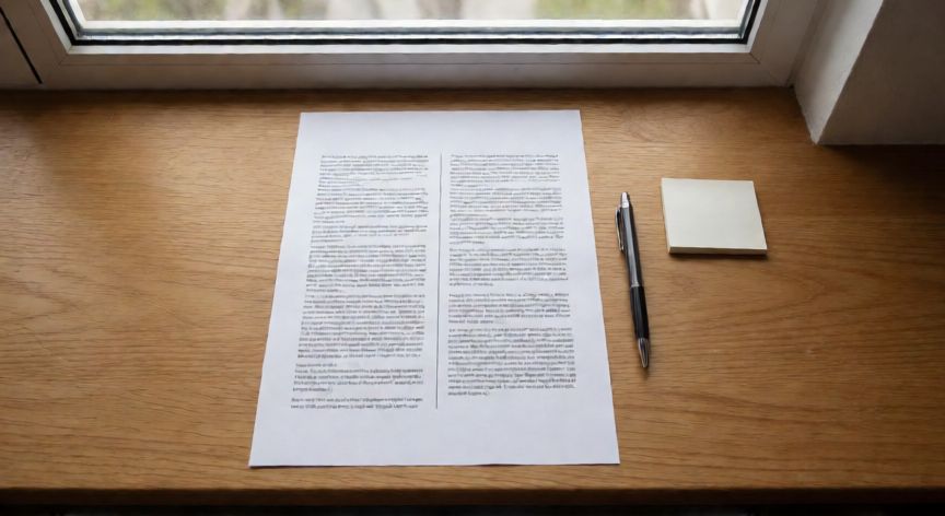 en word hacer dos columnas, Documento impreso con diseño de dos columnas y separador vertical sobre escritorio