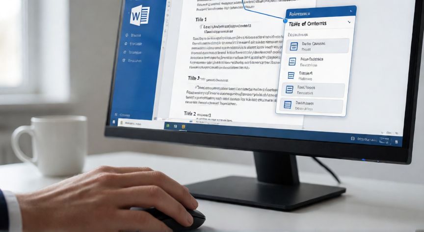 en word indice, Pantalla de Word mostrando la pestaña Referencias con el menú de Tabla de contenido desplegado