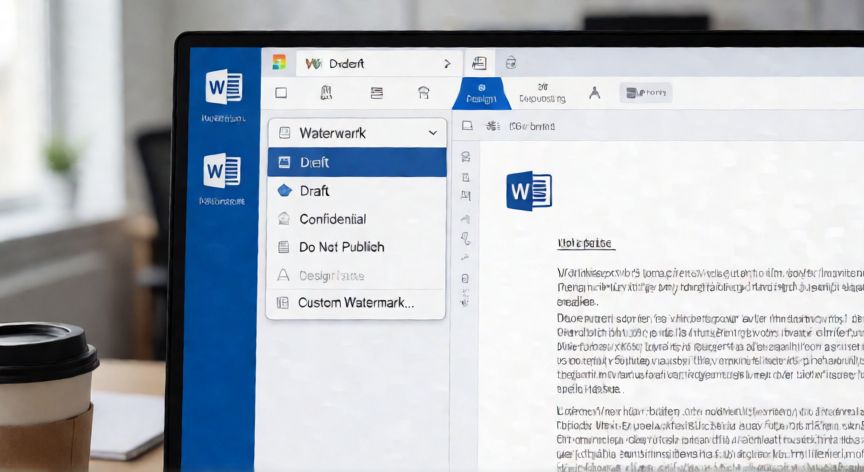 en word insertar marca de agua, Menú de marca de agua en la pestaña Diseño de Microsoft Word con opciones predefinidas
